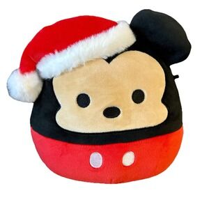 Disney SQUISHMALLOW  MICKEY MOUSE Christmas 8" Plush  w/Santa Hat NWOT  Official